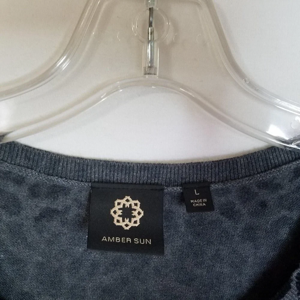 Amber‎ Sun Womens Black Grey Leopard Button Front Cardigan Sweater Size Large